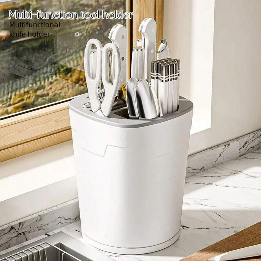 Rotating Knife Holder Rack, Tabletop Knife Storage Organizer, Multi-Function Kitchen Knife Display Stand - Multicolor - View 1