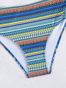 Women's Two Pieces Swimwear Set, Retro Print, High Stretch Knit Fabric, Polyester 82% & Elastane 18%, Geometric Pattern, Drawstring Design, 195gsm Top, 130gsm Lining, Summer Beachwear Vacation - Royal Blue - View 7