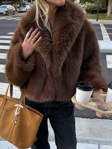 HH Damen einfarbige Kunstpelz Jacken mit langen Ärmeln für Wärme im Winter, Mantel für Frauen, Mode Umlegekragen, locker, Lässig Oberbekleidung