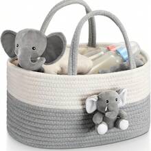 1pc Cute Plush Doll Design Diaper Storage Basket, Stroller Organizer With Handle, Large Baby Bath Caddy, Handwoven Storage Basket, Newborn Nursery Storage Bin, Baby Clothes Organizer - Multicolor - View 6