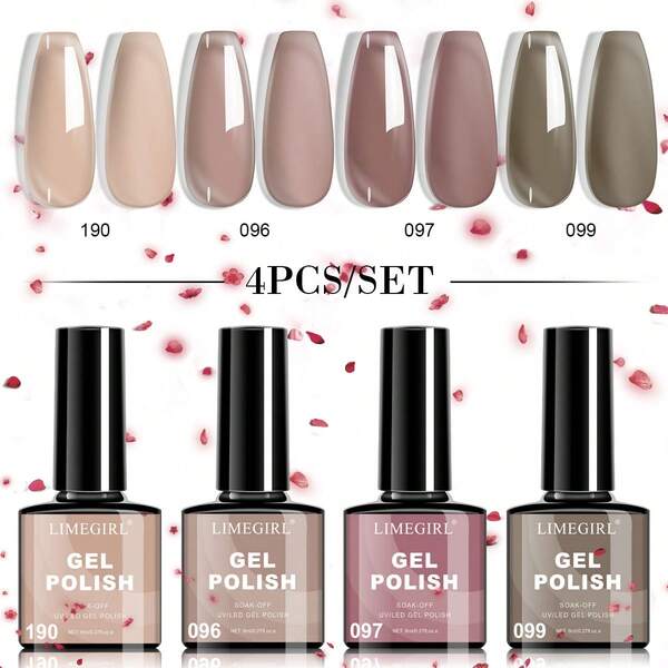  LIMEGIRL 4-Color Gel Nail Polish Set, Seasonal Color Series, Long-Lasting And Durable, Soak-Off Gel Nail Polish Set, DIY Manicure Set, Salon & Home Manicure Gift, For Women Nails