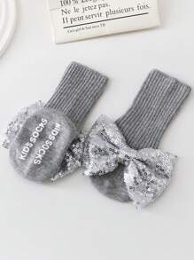 Wrenababy 女童百搭舒适袜子，可爱蝴蝶结设计公主风格防滑圆点抓地袜，适合幼儿和婴儿，适合春秋季