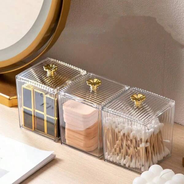 1 Stück transparente staubdichte Schmuckaufbewahrungsbox, Acryl Kosmetikpad Wattestäbchen Organizer für den Schreibtisch