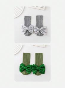 Wrenababy 女童百搭舒适袜子，可爱蝴蝶结设计公主风格防滑圆点抓地袜，适合幼儿和婴儿，适合春秋季