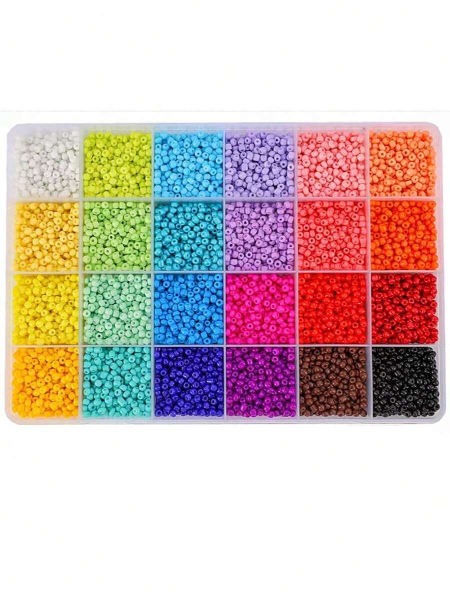 1 Box 24 Compartments Glass Seed Beads Set, 3mm Solid Color Enameled ...
