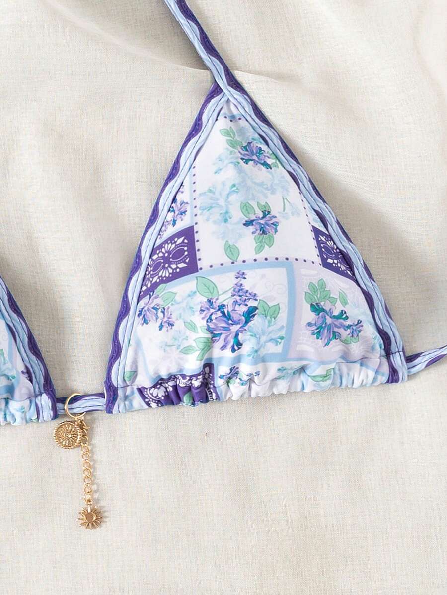 女士性感印花比基尼上衣 - 彩色 - 查看 1