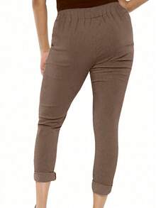Plus Size Women's Solid Color Simple Casual Pants - Camel - View 2