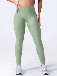 Yefecy Quần legging nữ - Quần tập yoga cạp cao mềm mại kiểm soát bụng - màu xanh lá - Xem 3