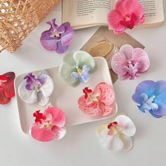 20pcs Artificial Orchid Flower Heads, Handmade DIY Decoration Hair Clips, Brooch, Cake Decor, Headpiece Side Clips, Suitable For Autumn Decoration, Autumn Home Decor, Fake Flowers