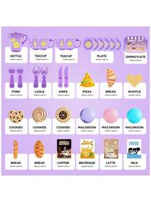 33 pièces Set de thé, Jeu de cuisine pour filles, Jouets de thé de princesse, Jouet de rôle avec desserts et vaisselle, Théière en plastique pour enfants avec jeu d'imagination de desserts, Cadeau idéal pour les filles de 3 à 6 ans, Cadeaux d'anniversaire et de Noël