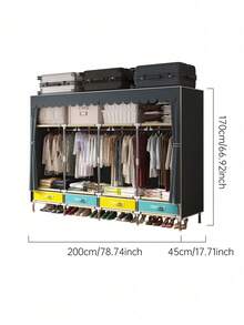 1 Pc Large Capacity Portable Wardrobe, Steel Frame Structure Design With Reinforced Stability, Combination Of Hanging Space And Multi-Layer Storage Area, Bottom Drawer Design For Clothes, Top Space Utilized, Suitable For Home, Bedroom, Efficient Storage Furniture - Multicolor - View 7