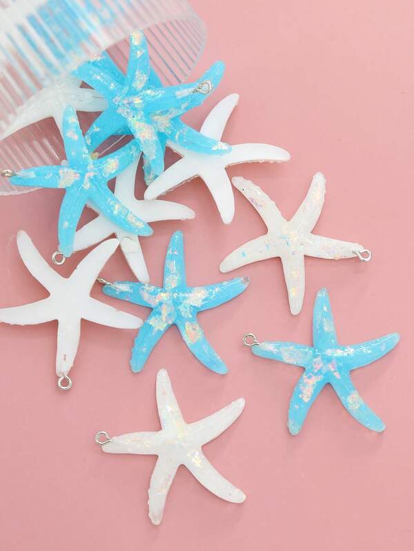 6PCS Beach And Ocean Vacation Style, Colorful Sequined Starfish Fashion Bracelet, Necklace, Keychain, DIY Jewelry Pendant