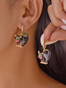 1 对万圣节节日水钻猫耳环，适合节日佩戴，最佳礼物选择 [水钻颜色随机]