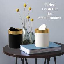Local Shipping    Metal Small Tiny Mini Trash Bin Can,Mini Trash Can With Lid,  Mini Countertop Trash Cans For Desk Car Office Kitchen, Swing Top Trash Bin 1.5 L/0.40 Gal - 黑色 - 查看 7