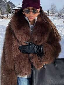 HH Damen einfarbige Kunstpelz Jacken mit langen Ärmeln für Wärme im Winter, Mantel für Frauen, Mode Umlegekragen, locker, Lässig Oberbekleidung