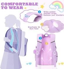 Girls Backpack For School, Cute Teenage Multiple Pockets Backpack, Fashion Bookbag For Primary Elementary High School, Pink - 紫色 - 查看 3