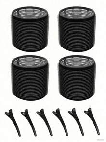 10 件（4 个卷发器和 6 个夹子）巨型卷发器卷发器带夹子的大型卷发器，自握卷发器，适用于长/中/短发（带刘海），DIY 卷发器 2.56 英寸，情人节情侣礼物美发工具，美发套装，美发工具套装，发饰，美发工具 - 黑色 - 查看 12