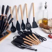 19pcs Kitchen Utensil & Knife Set – Midnight Gold Edition, Luxury Non-Stick Kitchen Utensil Set - Black - View 5