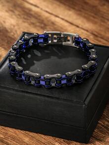 1 件朋克摇滚不锈钢男士手链，摩托车骑行手链自行车链嘻哈珠宝新款时尚日常佩戴生日礼物 - 鏈條手鍊 - 查看 1