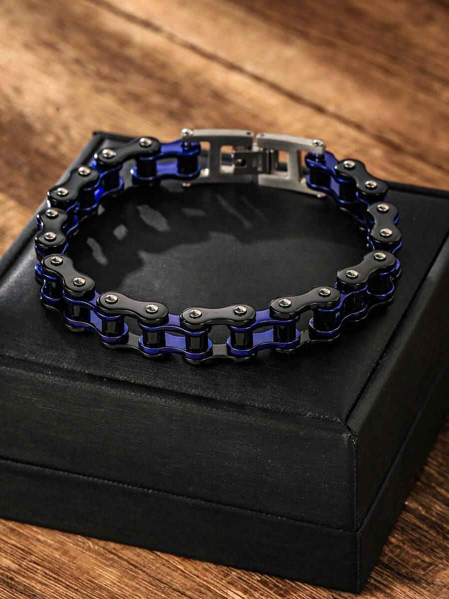 1 件朋克摇滚不锈钢男士手链，摩托车骑行手链自行车链嘻哈珠宝新款时尚日常佩戴生日礼物 - 鏈條手鍊 - 查看 1