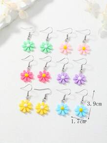 6 对简约甜美树脂糖果色花朵耳环，适合女性日常佩戴、聚会、赠送朋友 - 彩色 - 查看 2