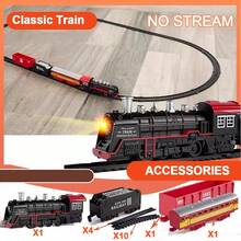 一套复古火车套装，耐用蒸汽机车，复古电动火车，带逼真音效和灯光，圣诞火车玩具礼物 - 彩色 - 查看 13