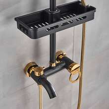 Exposed Shower Faucet System With Rain Shower Head, Black & Gold 3-Function Fixture Set For Luxurious Bathroom - Black and Gold - View 7