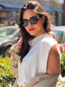 1pc Oval Shaped Large Frame Women's Fashionable Glasses, Simple And Versatile - Multicolor - View 6