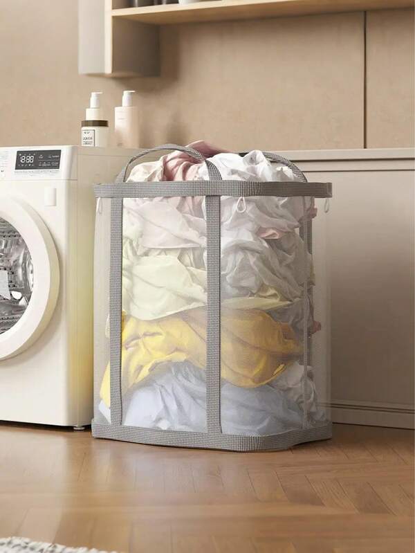 Cesta de lavandería de tela con estilo, cesto plegable de malla con bolsillo lateral y asas de transporte reforzadas, almacenamiento plegable de ropa para lavandería, baño, habitación, dormitorio, viaje - Forma rectangular, accesorio para cuarto de lavado|Cesto plegable|Cesta de tela, Cestas de lavandería