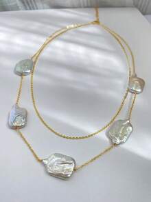 1 件巴洛克仿珍珠奢华金属多层项链，适合女士，适合派对、庆典、宴会和日常佩戴配饰，秋冬 - 彩色 - 查看 4