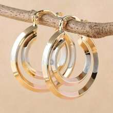 1PC Women'sWomen's Valentine's Day Fashion Hollow Double Circle Earrings,Jewelry Accessories Wedding Birthday Gifts,Suitable To Give To One's Wife Or Mother