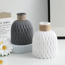 1pc Minimalist Practical Plastic Vase, Artificial Flower Vase, Only Suitable For Dried Flowers/Artificial Flowers (Cannot Hold Water), Daily Home Decor And Desktop Storage, Suitable For Desktop Or Shelf Decoration - Grey - View 5