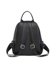 女士大容量休闲旅行背包，简约设计 - 黑色 - 查看 3