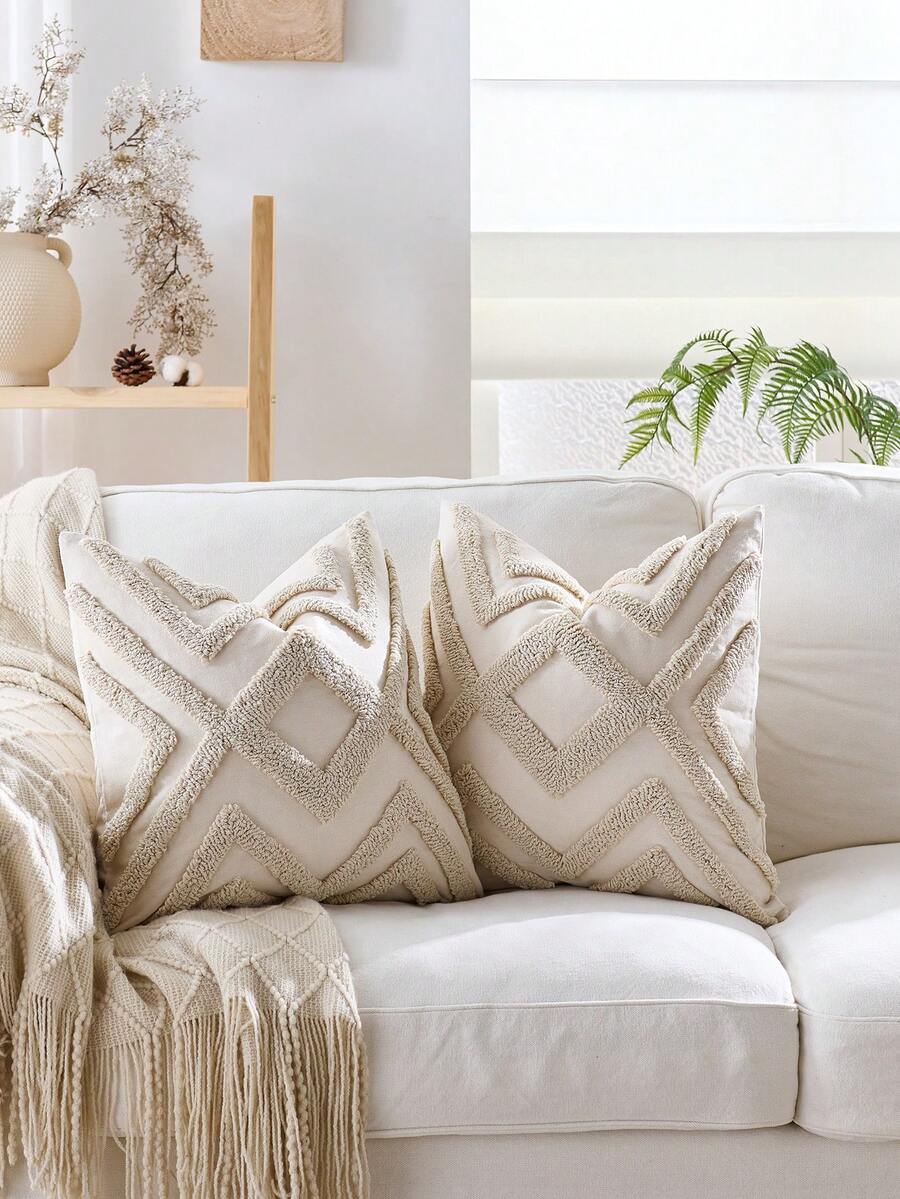 1/2 Vỏ gối trang trí Boho màu be 45X45cm, Vỏ gối trang trí dệt tua rua có tua rua Bohemian cho ghế sofa, xe hơi, phòng ngủ, phòng khách, trang trí mùa thu, trang trí mùa thu, trang trí phòng - trắng - Xem 1