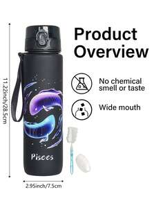 1pc 1000ml/32oz 12 Zodiac Pattern Plastic Drinking Cup, 12 Patterns Available, With Handle Strap For Easy Carrying, Leak-Proof Lid Design, Suitable For Outdoor Sports, Camping, Cycling, Great Gift Choice - Multicolor - View 5