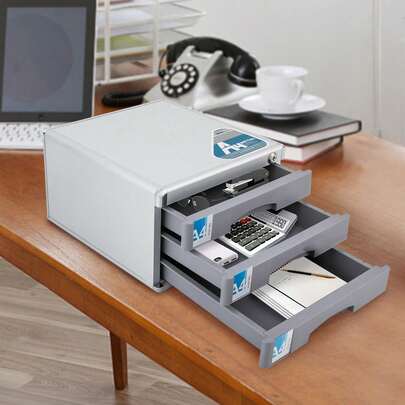 YUNRUX Drawer Boxes, Metal Drawer Box Lockable 3 Drawers, Desk Drawer Box Storage Box Aluminum Alloy - 30*36*20cm
