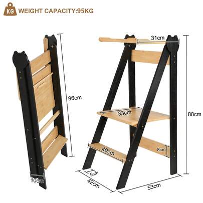 Torre de aprendizaje plegable, 2 niveles, altura regulable, torre de observación infantil, ayuda de cocina de aprendizaje Montessori de madera natural para niños de 1 a 6 años.