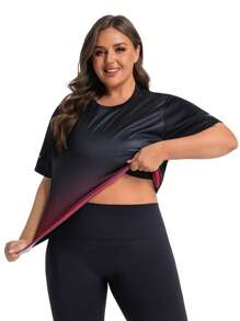 1件女士加大码渐变色数码印花宽松运动短袖T恤，适合跑步、瑜伽、健身、户外、休闲、度假等场合，圆领套头衫，尺码：0XL、1XL、2XL、3XL、4XL、5XL