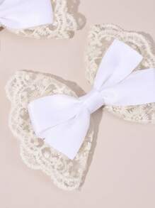 2pcs Beige White Hair Bows For Girls White Ribbon Beige Lace Bow Alligator Clips Elegant Bow Hair Clips Wedding Vacation Bow Barrettes Teens Hair Accessories