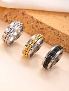 1pc Fashionable Punk Style Stress Relief Stainless Steel Rotatable Gear Chain Ring, Suitable For Men And Women, Everyday Wear - Ring - View 5