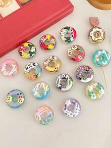 6 Stücke zufällige neue, handbemalte bunte Donut Perlen aus Acryl, DIY Handwerk für Schmuckherstellung, Handy Charm, Schlüsselanhänger, Stift Dekoration Accessoires - Zufällige Stile - Übersicht 7