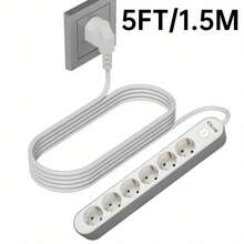 CILIA 1/2 Pcs 6-In-1 European Standard Power Socket, With 6 AC Power Sockets, Supports Multi-Device Charging, Overload Protection, Surge Protection, Wall-Mounted, 1.5M/5FT Extension Cable, Suitable For Home, Office, Travel - EU E Type Plug(220-240V) - View 3