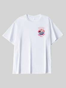 Ribbed cotton men's T-shirt, modern Tokyo print, college style spring and summer new sports men's fashion, fashion soft breathable men's white short-sleeved tops - 白色 - 查看 5