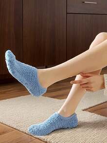 1 Pair Of Women's Coral Fleece Warm Floor Socks, Unisex, With Underfoot Dot Rubber Non-Slip Socks, Non-Slip Knitted Fabric, Hand Washable, Winter Home Use Socks, Christmas Decoration Socks, Cozy - Multicolor - View 6