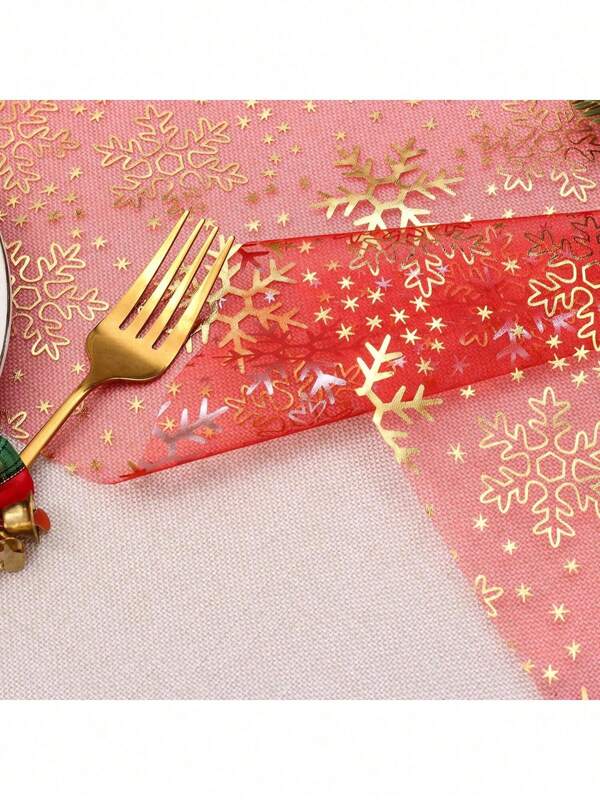 1/2 Roll Red Snowflake Table Runner, 11.02*108.27/196.85 Inches, Winter Snowflake Christmas Table Runner, Christmas Decoration/Christmas Tree/Snowflake, Multi-Color Options, Sheer Snowflake Table Runner Suitable For Christmas, New Year, Gathering, Party, Dinner Table Centerpiece