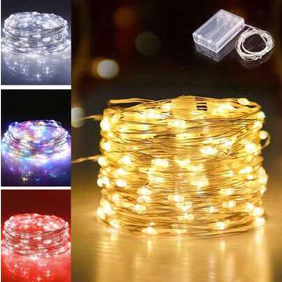 1条电池供电装饰铜线LED灯串，暖白/彩色/星空主题铜线灯，适用于卧室装饰、派对装饰、婚礼装饰，可选长度1米/2米/3米/4米/5米/10米，是室内装饰、窗帘装饰、户外花园树木装饰的理想之选。