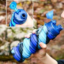 Collapsible Water Bottles Travel Water Bottle Sports Portable Sport Water Bottle Reusable Water Bottles Comes With Mountaineering Buckle 500ml Silicone Water-Proof Camping Water Bottle,9743637 - 灰色 - 查看 2