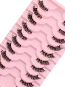 10 paia di ciglia finte a metà lunghezza con banda trasparente, ciglia false a forma di occhio di gatto, corte e morbide, faux ciglia in 3D in stile mink, naturali e morbide, adatte per il trucco, Ognissanti