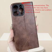 Flip Cover Phone Case, Insert Card Phone Case, Suitable For IPhone 16/15/14/13/12/11 PRO MAX PLUS. Pure Color Leather Phone Case With Retro Magnetic Flip Cover Made Of Artificial Leather. - Brown - View 3