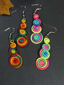 2 Paar bunte bohemische Regenbogen-Ohrringe, modische gewebte unisex Paar-Ohrringe, geeignet für den Alltag, Festivals, Schulanfang, Weihnachten, Paar-Schmuck (Zufallsfarbe)